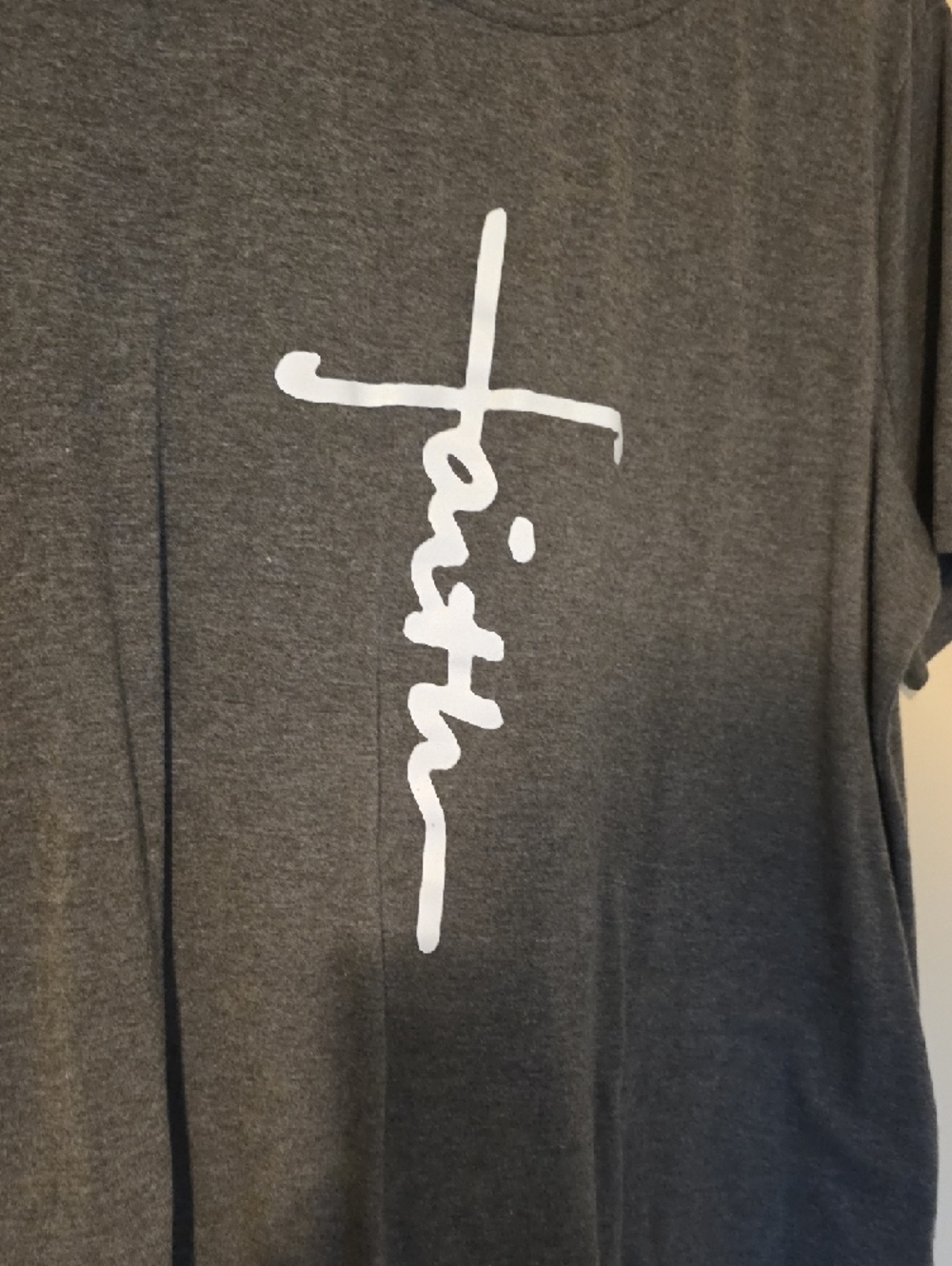 Dark Gray Tee with Vertical White Script Graphic - Picture 2 of 4